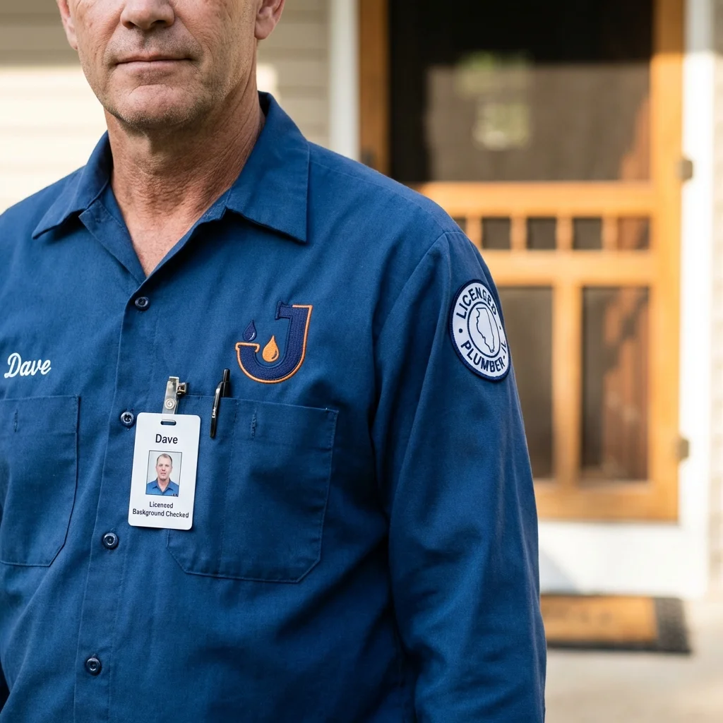 Licensed plumber showing ID badge in Kill Devil Hills, NC