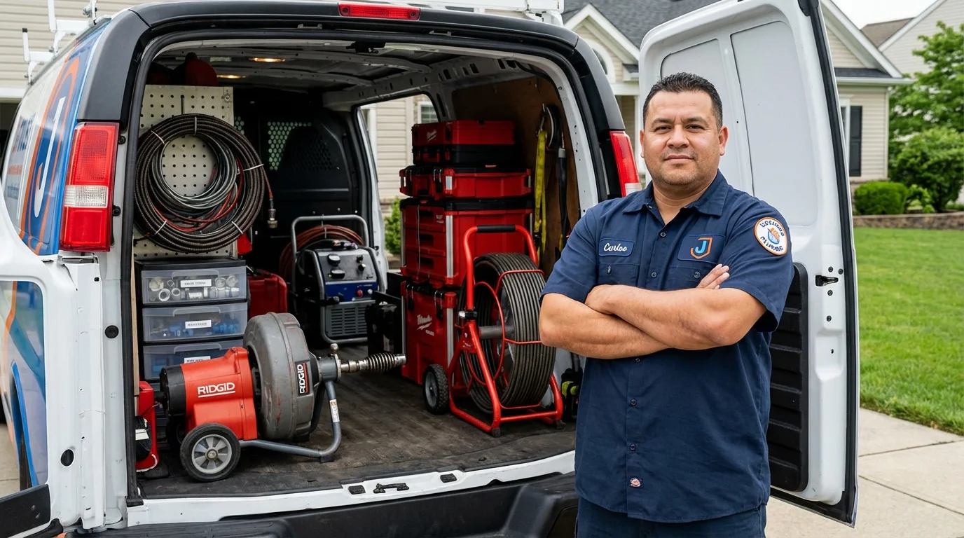 Professional drain cleaning equipment and Johns Plumbing LLC plumber in Kill Devil Hills