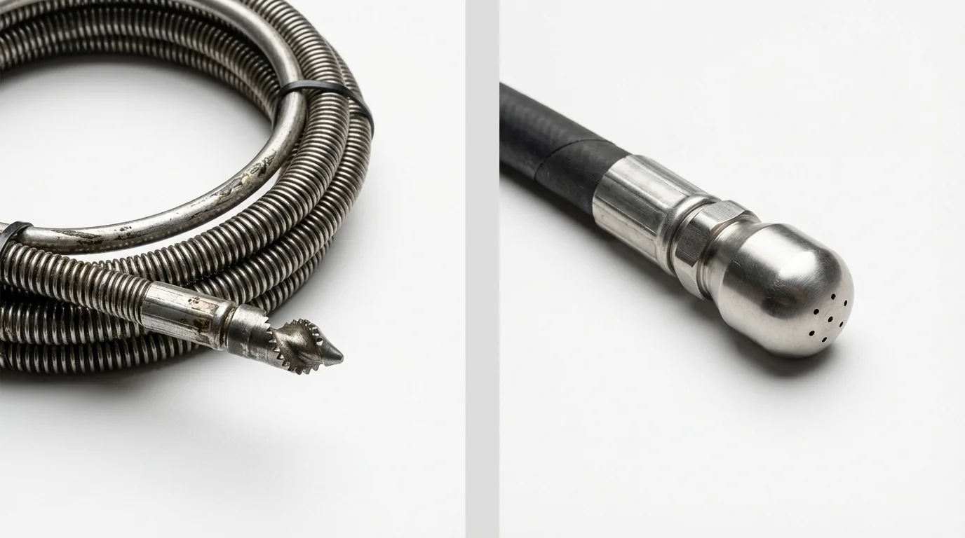 Drain snake cable and hydro jetting nozzle used for drain cleaning in Kill Devil Hills, NC