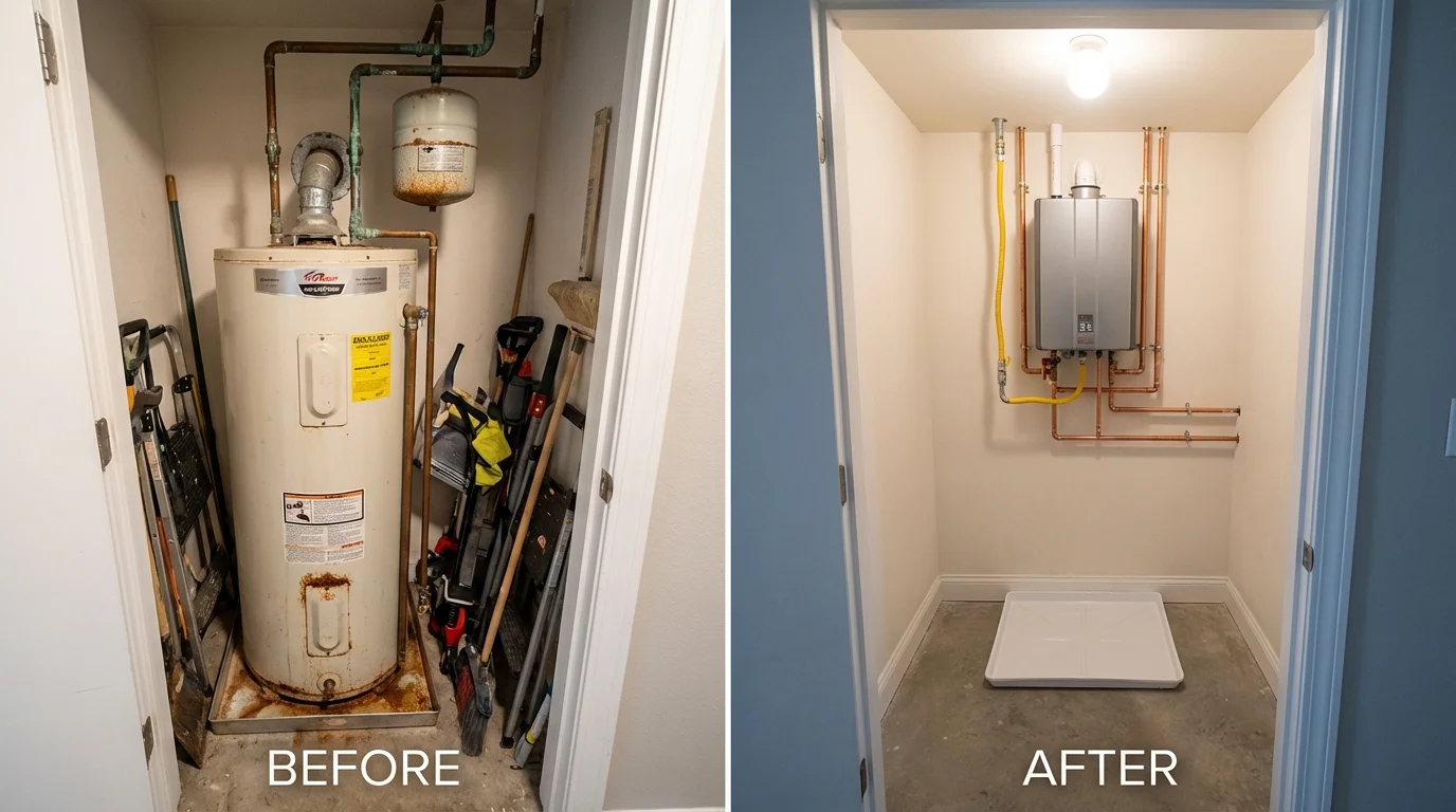 Tank water heater versus wall-mounted tankless unit comparison for Kill Devil Hills, NC homeowners